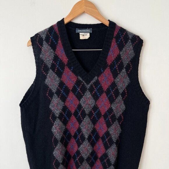Christopher Hayes Shetland Wool Argyle Sweater Vest Mens L Vtg Preppy Academia - Picture 3 of 8